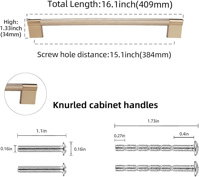 6 Pack 15 inch(384mm) Champagne Copper Kitchen Cabinet Handles Knurled Cabinet Pulls Gold Drawer Pulls Kitchen Hardware