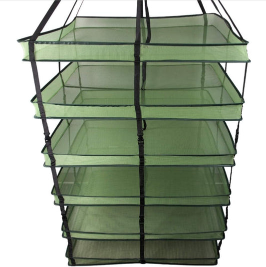 Grow1 XL Square Drying Rack 6-Layer 32x32in Collapsible Mesh Herb and Flower Hanging Dryer with Carrying Case and Center Support Strap