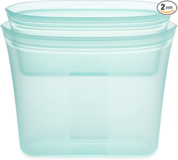 Zip Top Reusable Food Storage Bags | 2 Bag Set [Teal] | Silicone Meal Prep Container | Microwave, Dishwasher and Freezer Safe | Made in the USA