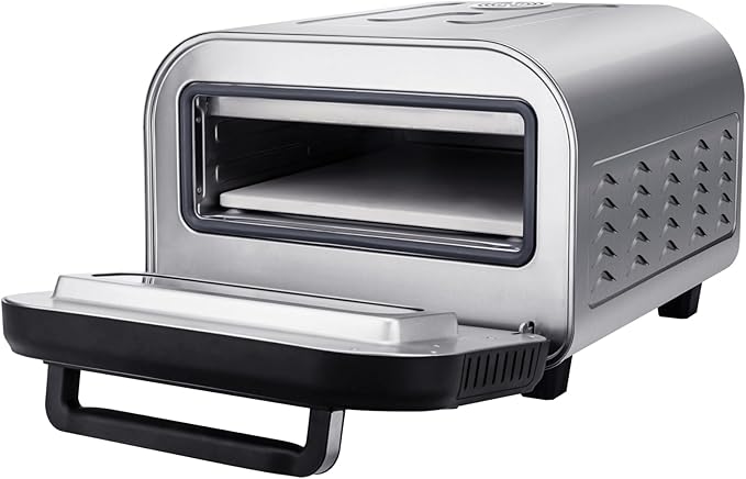 Electric Pizza Oven Indoor 1700W Countertop Pizza Maker Fast Heating up to 850°F Touchscreen 6 Preset Modes Adjustable Timer & Temp Knobs Used for Commercial & Home Kitchen in Silver