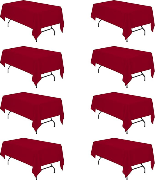 BRILLMAX 8 Pack Burgundy Tablecloths for 6 Foot Rectangle Tables 60 x 102 Inch - 6ft Rectangular Bulk Linen Polyester Fabric Washable Cloth Cover for Wedding Reception Banquet Birthday Party