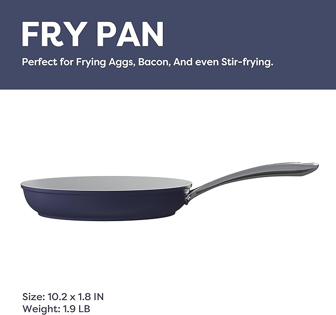 CIARRA Nonstick Ceramic Frying Pan, Non Toxic, PTFE & PFOA Free, Oven Safe & Compatible with All Stovetops, 10.2 Inches, Blue