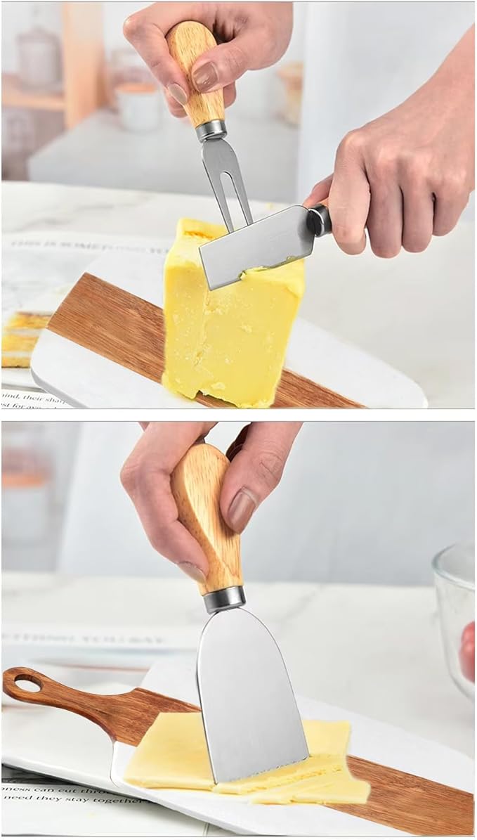 Marble and Acacia Wood Cheese Cutting Board with 4Pcs Cheese Knife Set,Luxury Charcuterie Serving Board w Utensils| Handmade Easy Grip Handle Appetizer Platter Display Tray (13.78 IN*7.08 IN*0.8 IN)