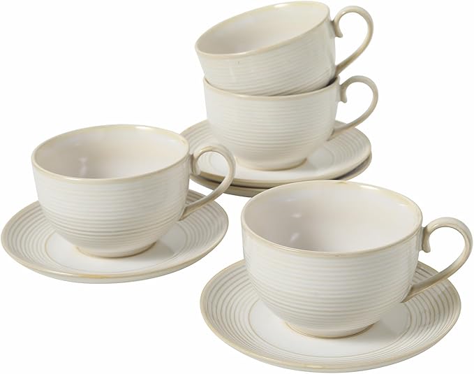 12Oz Coffee Cups with Saucers Set of 4 - Ceramic Espresso Cappuccino Cups Set, Tea Mugs and Saucer, Microwave Dishwasher Safe Drinkware for Home, Cafe