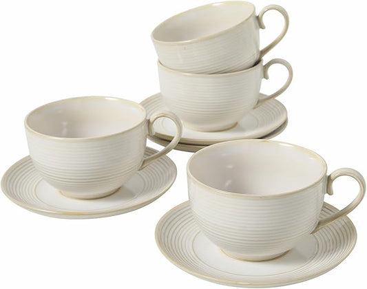 12Oz Coffee Cups with Saucers Set of 4 - Ceramic Espresso Cappuccino Cups Set, Tea Mugs and Saucer, Microwave Dishwasher Safe Drinkware for Home, Cafe
