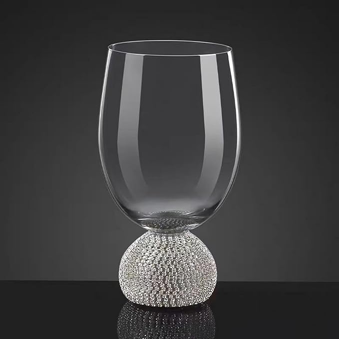 Wine Glasses Set of 4,Stemless Wine Glass,Unbreakable Crystal Fancy Glasses,15 Oz Short Handle Red/White Glasses,Unique Wine Gifts for Women,for Home Bar, Party, Birthday (Silver Clear)