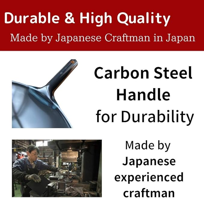 [Made in Japan] KOTE2 Light Weight Carbon Steel Wok 14 1/4" 2.73lb(30% less) Gas Fire Round Bottom Carbon Steel Handle No Rivets