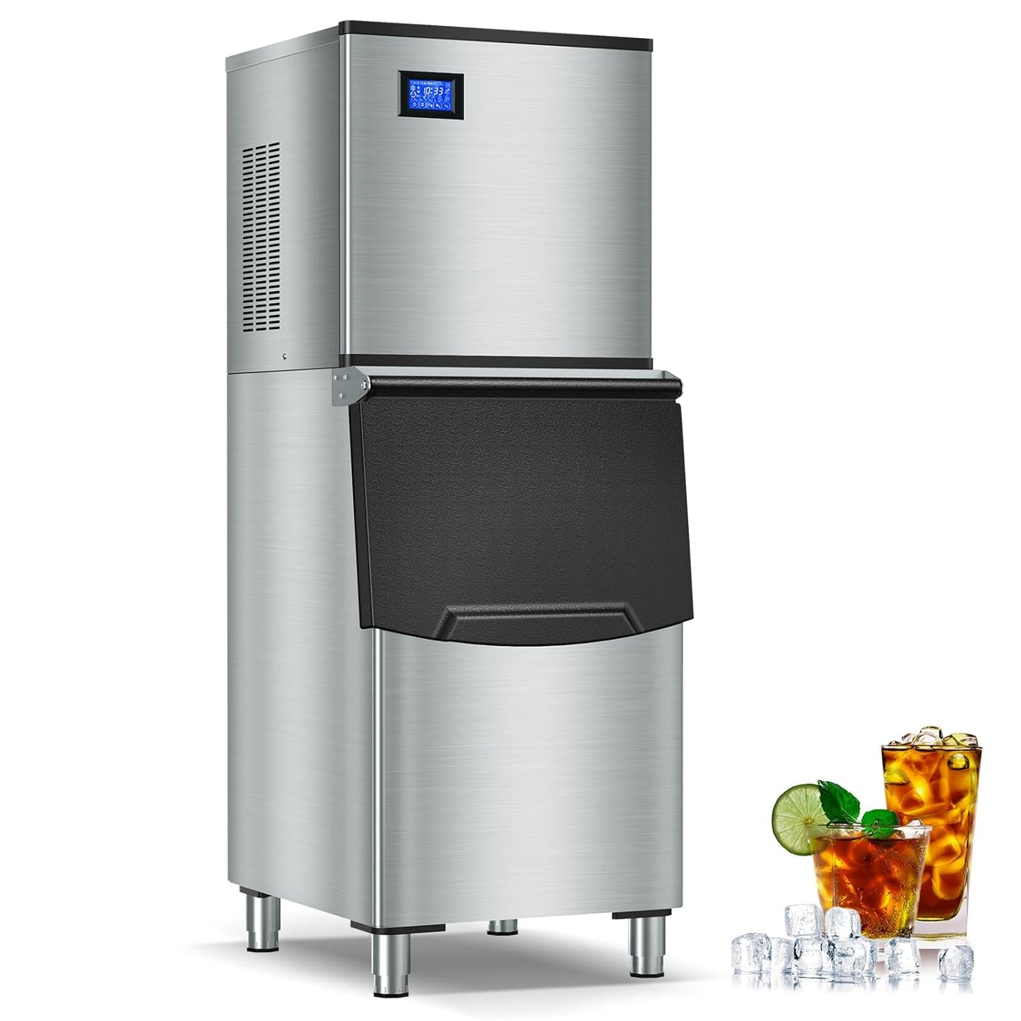 High-Performance Commercial Ice Maker Machine: 500lbs/24H Production, 350lbs Storage, 156 Ice Cubes in 6-15 Mins - Stainless Steel Industrial Ice Maker for Restaurant, Bar, Cafe, Commercial Use