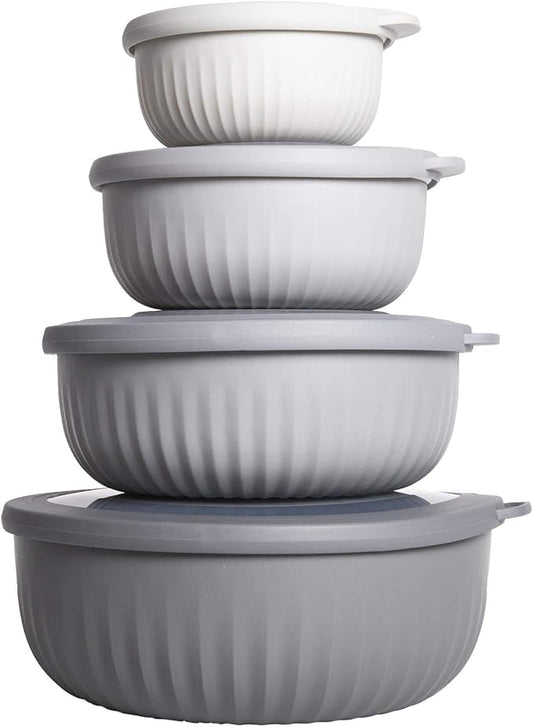 COOK WITH COLOR Prep Bowls with Lids- Wide and Deep Nesting Plastic Small Mixing Bowl Set with Lids, 8 Piece Set - Wide Bowls, Gray