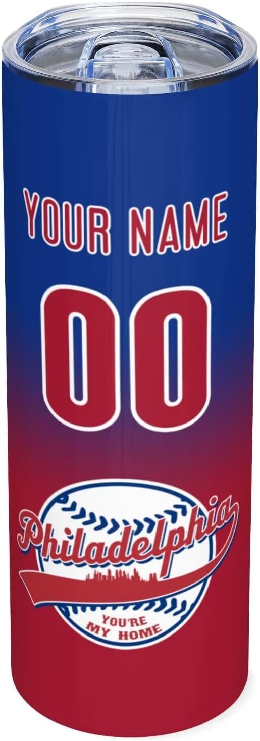 Custom Tumbler Stainless Steel Cup Personalized Baseball Vacuum Insulation Travel Mug Add Your Name Number Fans Gift for Baseball Fans