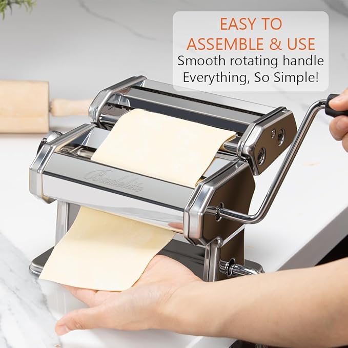 Pasta Maker Machine 150 Manual Pasta Machine with Roller & Cutter Adjustable 9 Thickness & 2 Width Hand Crank Noodles Maker for Spaghetti, Fettuccini, Lasagna