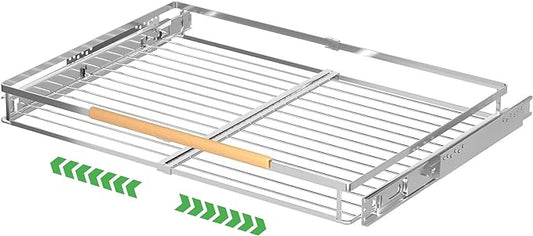 Expandable Pull Out Drawer Cabinet Organizers, Heavy Duty Slide Out Storage Shelf for Home Kitchen Pantry Cupboard Pots Pans, Adjustable Width from 23.2"~39.9", Stainless Steel 1 Pack