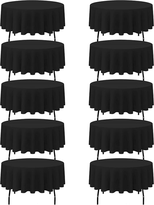 BRILLMAX 10 Pack Black Round Tablecloths 90 Inch - Circle Bulk Linen Polyester Fabric Washable Table Cloth Cover for Wedding Reception Banquet Birthday Party Buffet Restaurant