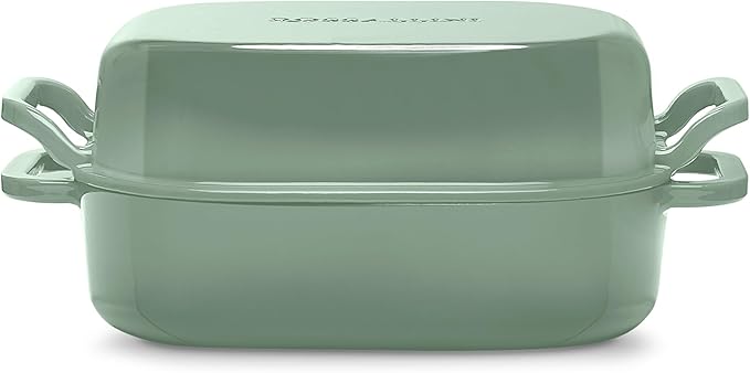 Signature Enameled Cast Iron Sourdough Bread Oven | Non-Stick with Tight Fitting Lid for Perfect Baking and Bread Making | 6QT Rectangle Oven With Lid [Sage Green]