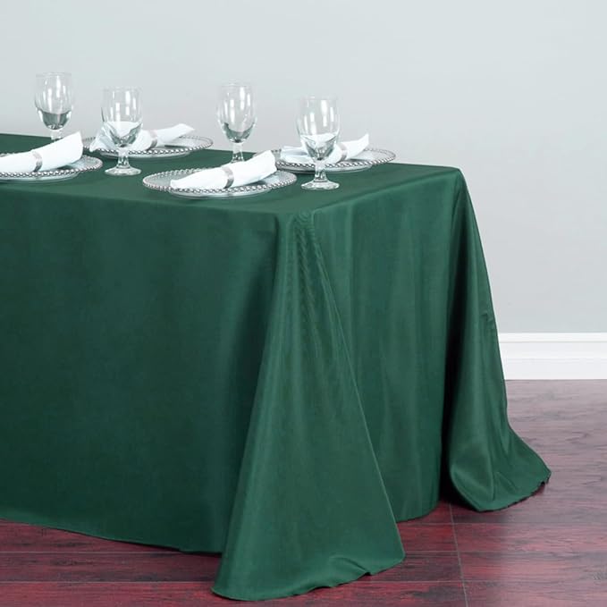 LTC LINENS 2-Pack 90x132 Inch Hunter Green Rectangular Tablecloths - Rounded Corners Table Cloths for 6 ft Tables Floor-Length Drop - Polyester Fabric Cloth Table Covers for Wedding, Party