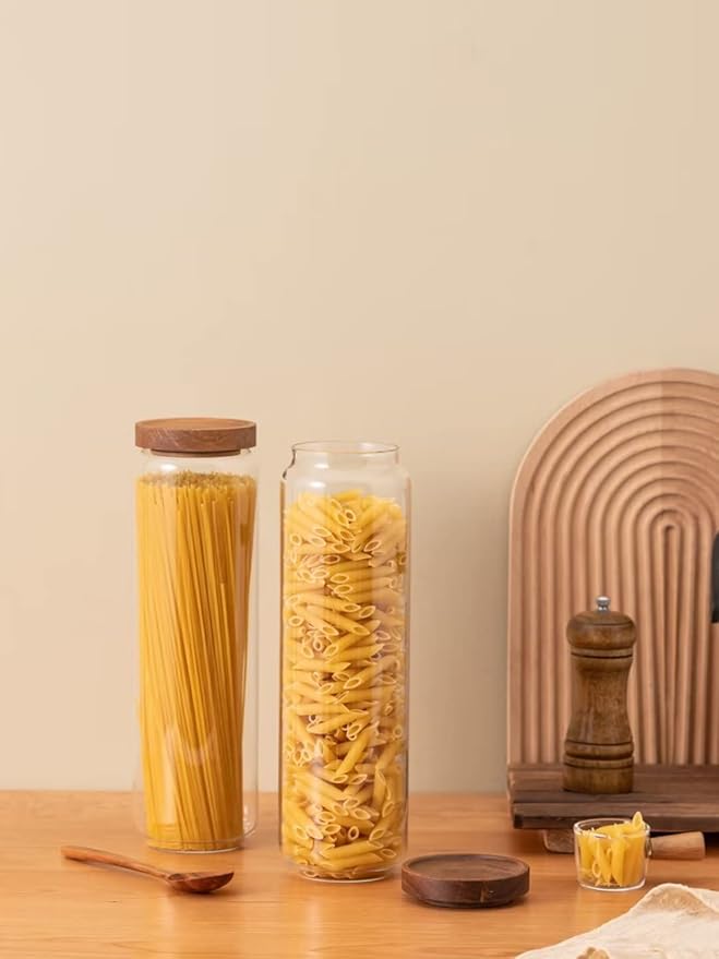 Kanwone Airtight Food Storage Containers Set of 3, 54 Ounce Glass Storage Containers with Bamboo lids, Clear Glass Canisters for Pantry, kitchen, Flour, Sugar, Tea, Coffee, Cookies, Spice and Herbs