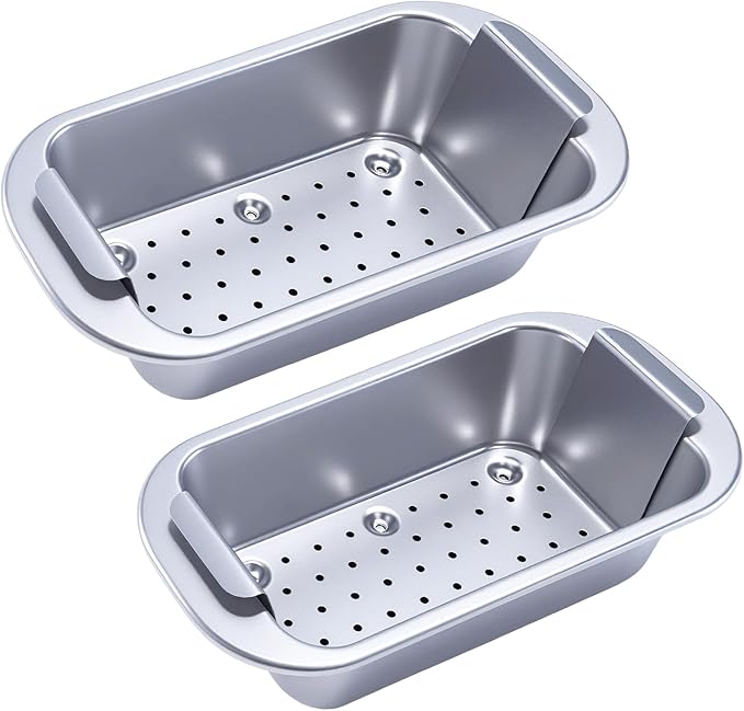 9x5 Meatloaf Pan with Drain Tray, 2-SET Nonstick Baking Loaf Pan for Roasting Meat, Bread, Turkey Meatloaf, Oven-Safe Healthy Baking Pan for Meatloaf, Banana Bread, Sandwich(Silver)