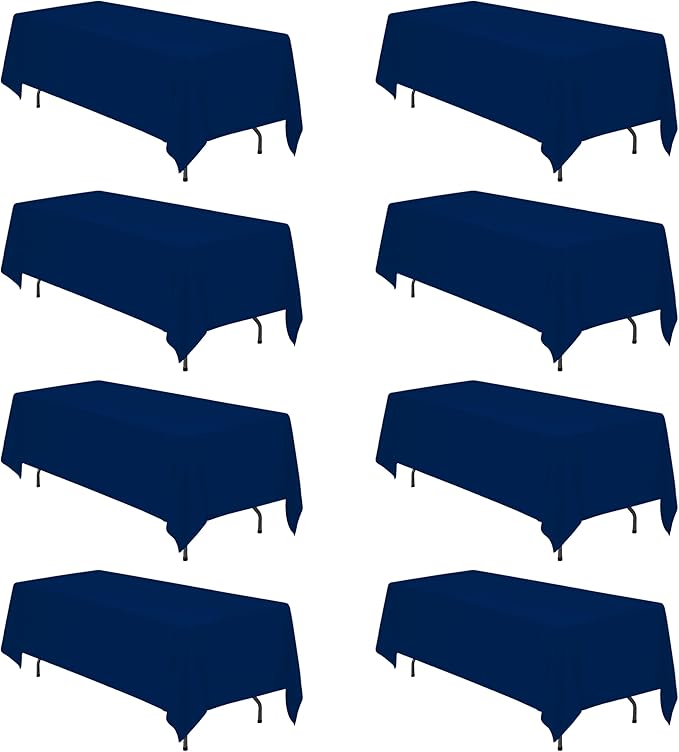 BRILLMAX 8 Pack Navy Blue Tablecloths 70 x 120 Inch for 6ft or 8ft Rectangle Tables - Rectangular Bulk Linen Polyester Fabric Washable Cloth Cover for Wedding Reception Banquet Birthday Party