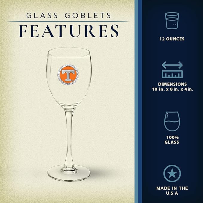 Heritage Pewter Tennessee Volunteers Glass Goblets – Set of 2 | 12 OZ Goblet Wine Glasses | Expertly Crafted Pewter Glass