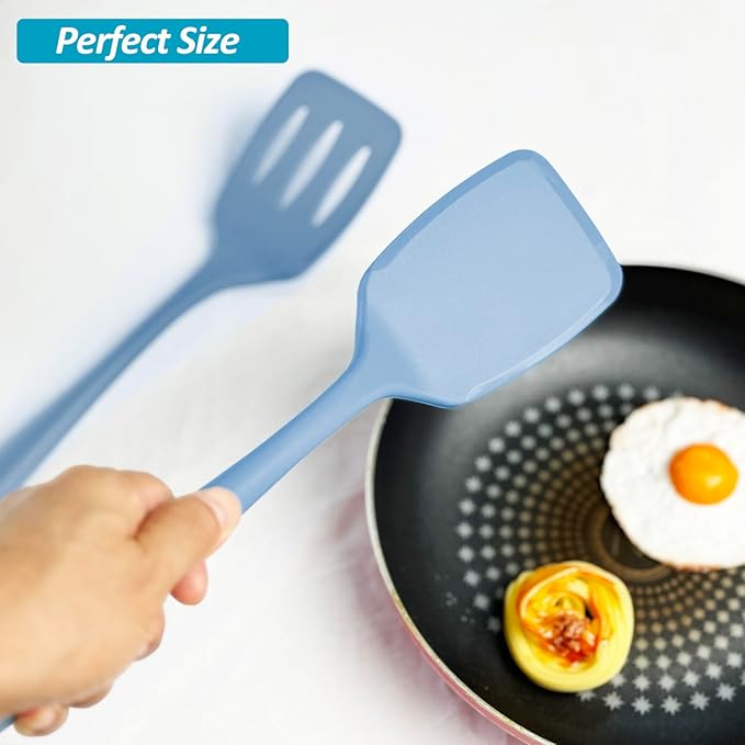 600˚F Heat Resistant Silicone Spatula Set, 13.6" Kitchen Spatula Turners for Non Stick Cookware, Flexible Spatulas with Thin Edges, Seamless Cooking Utensils for Fish, Eggs, Pancakes, Starry Blue