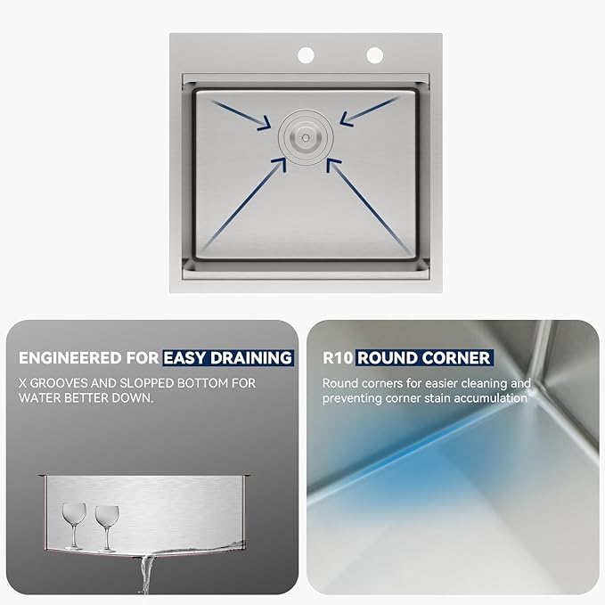 Lordear 21x20x10 Inch Drop in Kitchen Bar Sink - 16 Gauge Stainless Steel Single Bowl Workstation, Topmount Over Counter, for Wet Bar/Prep/Small Kitchen with Cutting Board