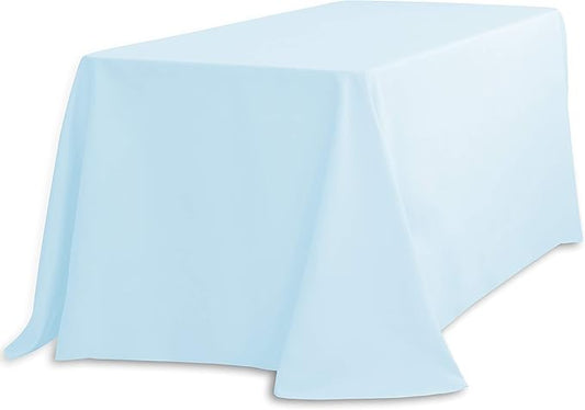 LTC LINENS Tablecloth 90 x 132-Inch Rectangular Polyester Tablecloth with Rounded Corners, Baby Blue, (90132-010171)