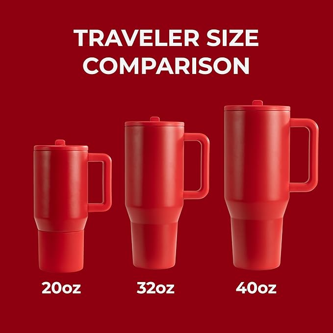 HydroJug Traveler - 32 oz Water Bottle with Handle & Flip Straw - Fits in Cup Holder, Leak Resistant Tumbler-Reusable Insulated Stainless Steel & Rubber Base - Gifts for Women & Men, Alumni Red