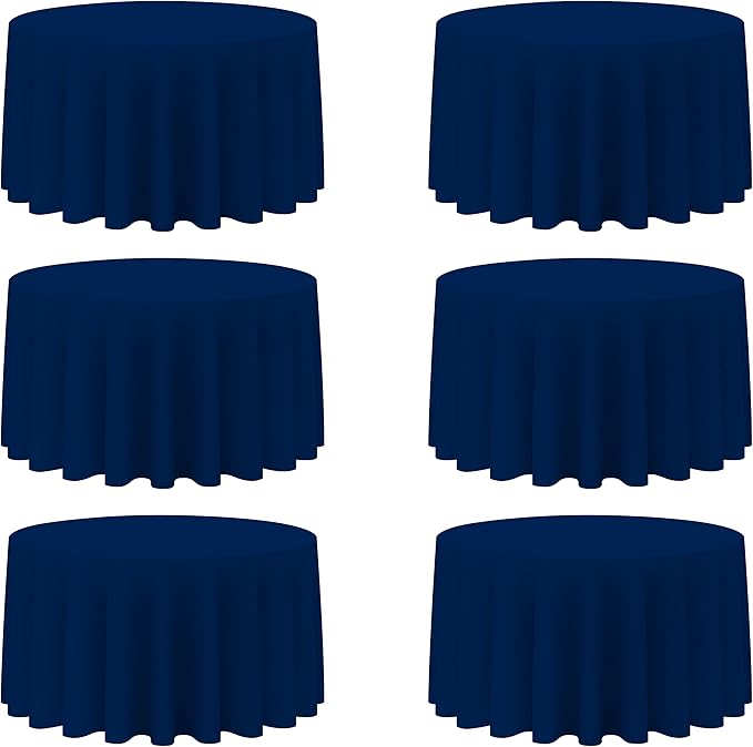 BRILLMAX 6 Pack Navy Blue Round Tablecloths 120 Inch - Circle Bulk Linen Polyester Fabric Washable Table Cloth Covers for Wedding Reception Banquet Birthday Party Buffet Restaurant