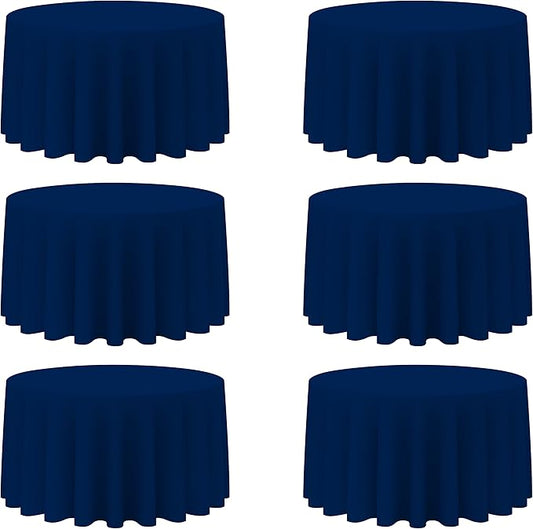 BRILLMAX 6 Pack Navy Blue Round Tablecloths 120 Inch - Circle Bulk Linen Polyester Fabric Washable Table Cloth Covers for Wedding Reception Banquet Birthday Party Buffet Restaurant