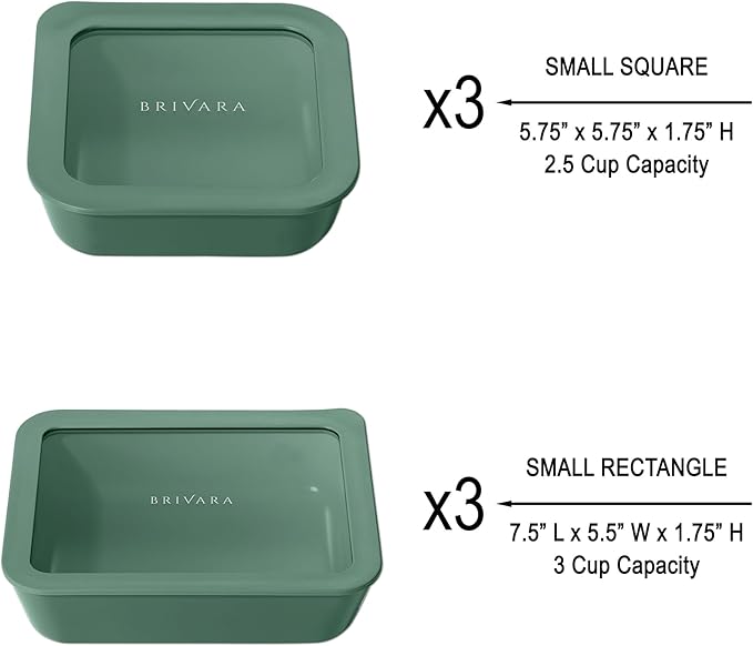 Ceramic Coated Glass Food Storage Container | No PTFE, PFOA, PFAS, and BPA | Reusable Non Toxic Meal Prep Container with Glass Lid | Easy To Store | 6 Piece Food Prep [Pine]