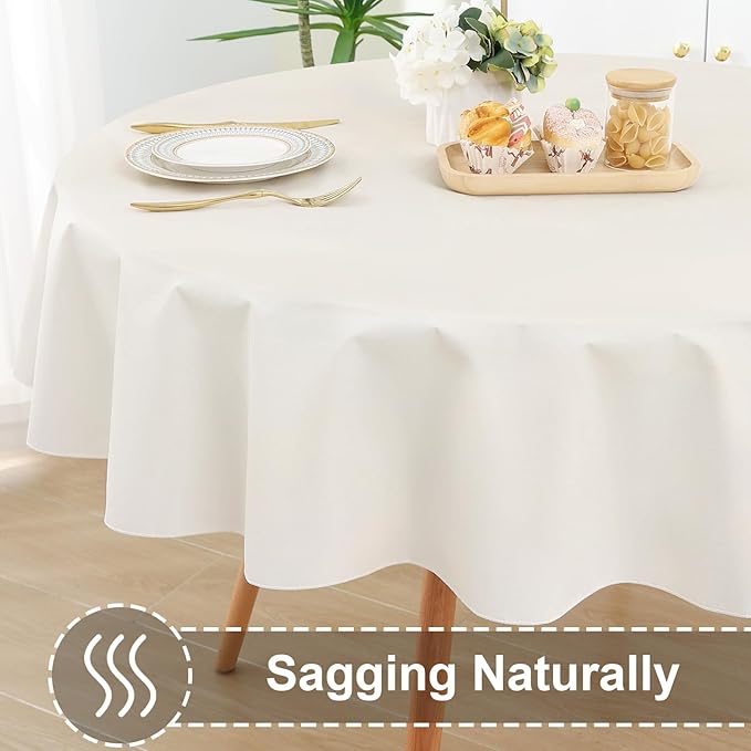 homing Round Vinyl Tablecloth, Waterproof Spillproof Plastic Flannel Backed Table Cloth, Wipe Clean Table Cover for Dining, Buffet Parties and Camping (Beige, 60")