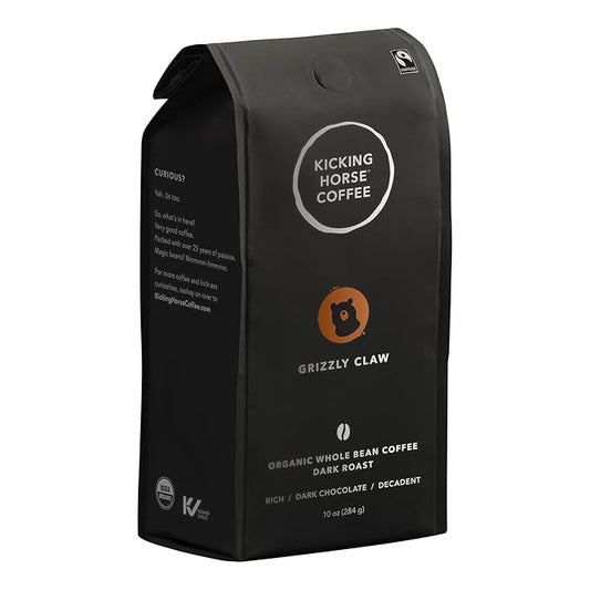 Kicking Horse Coffee, Grizzly Claw, Dark Roast, Whole Bean, 10 Oz - Certified Organic, Fairtrade, Kosher Coffee