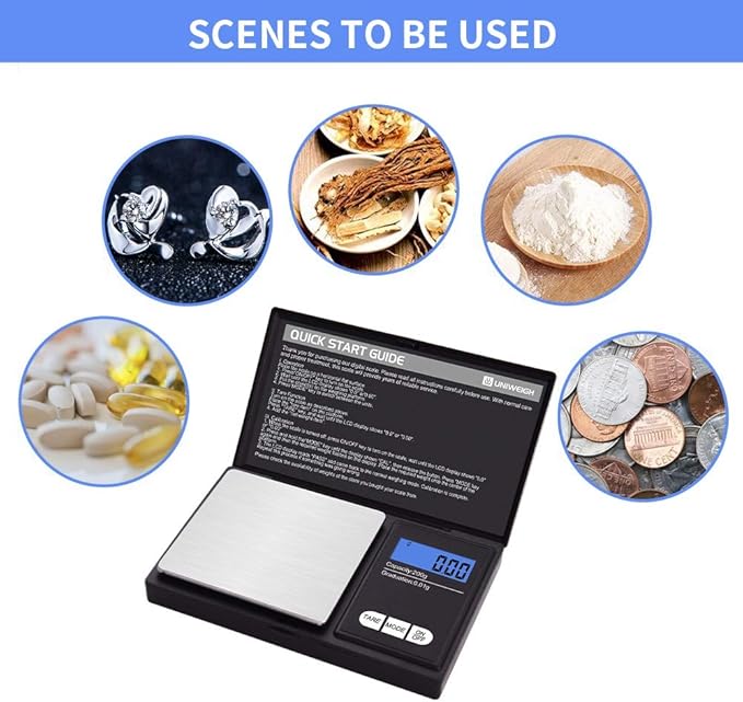 Gram Scale,200 gx0.01 g(7.05 oz x 0.001 oz) Digital Pocket Scale,Electronic Smart Weigh Scale,Portable Small Jewelry Scale Grams and Ounces,Mini Scale with LCD Display,Tare (UA200)