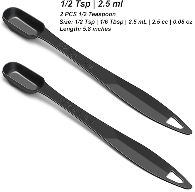 2 Pcs 1/2 Teaspoon(2.5 mL | 1/2 Tsp | 1/6 Tbsp | 2.5 cc | 1/16 oz) Stainless Steel Single Measuring Spoon, Long Handle Metal Measuring Spoon, Kitchen Gadgets for Cooking & Baking(Black)