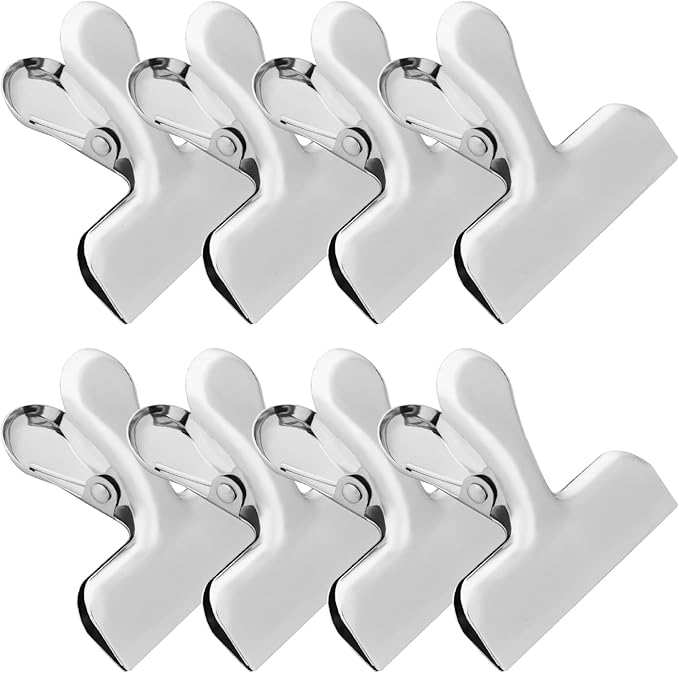 Funfery Silver Large Chip Clips for Food Packages, 3 Inch Wide Bag, Food,Kitchen Clips for Snack, Kitchen Home Metal Chip for Organization, Office Heavy Duty Paper Clamps(8 Pack)