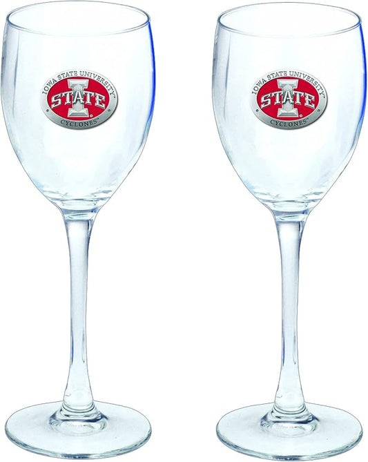 Heritage Pewter Iowa State Glass Goblets – Set of 2 | 12 OZ Goblet Wine Glasses | Expertly Crafted Pewter Glass
