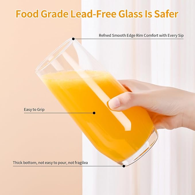 Drinking Glasses Set of 8,Clear 13 oz & 18oz Crystal Glass Cups,Drinkware Glassware,Highball Water Tumbler,Short Stemless Wine Glasses，for Beer,Cocktail,Whiskey,Juice and Various Mixed Drinks