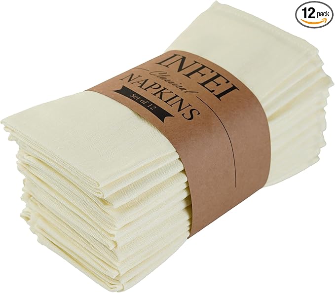 Solid Color Blended Thin Dinner Cloth Napkins - Set of 12 (40 x 40 cm) - for Events & Home Use (Cream)