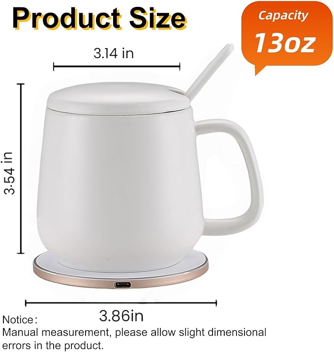 Smart Temperature Control Mug, 13 Oz Premium Ceramic Coffee Cup with 15W Wireless Charger, Charges Phones, Ceramic White