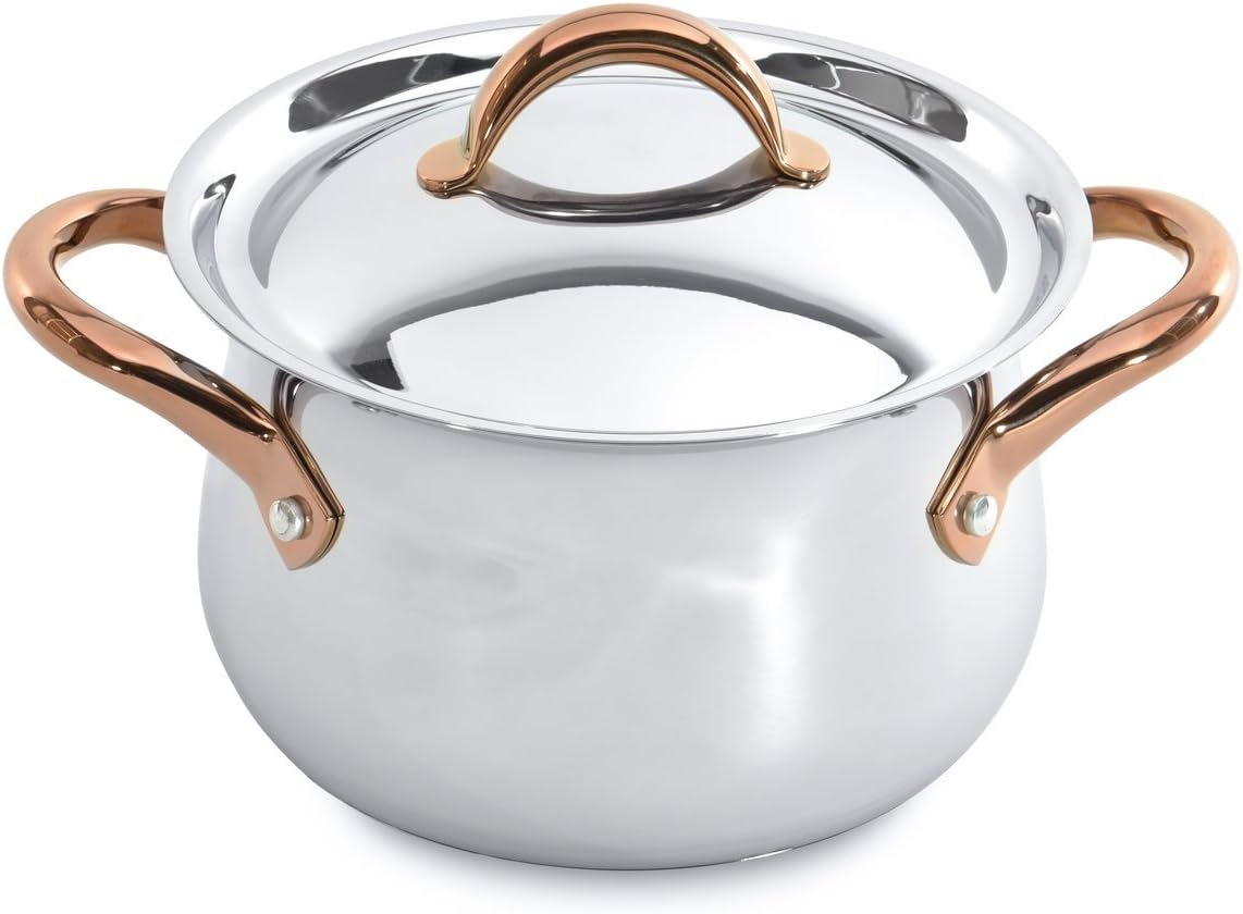 BergHOFF 11 Piece Ouro Cookware Set with Gold Handles, Silver/Rose, Large