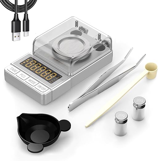 MAXUS Milligram Scale 100g/0.001g Sliver, Mg Scale with 20g Calibration Weight and Accessories, Sliver Powder Scale for Reloading