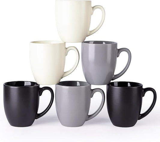 AmorArc 16oz Coffee Mugs Set of 6, Large Ceramic Coffee Mugs for Man, Woman, Dad, Mom, Modern Coffee Mugs Set with handle for Tea/Latte/Cappuccino/Cocoa. Dishwasher&Microwave Safe, Multi-Color