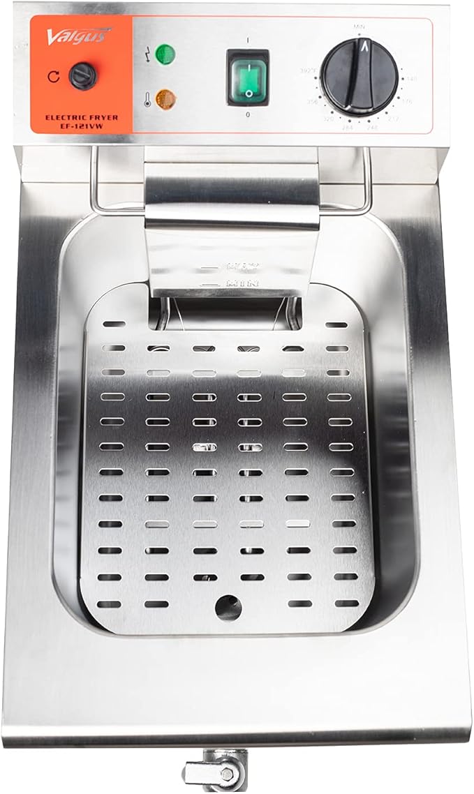 Valgus 1750W Stainless Steel Electric Deep Fryer 12L Large Capacity Countertop Kitchen Frying Machine with Basket & Lid, Drain System