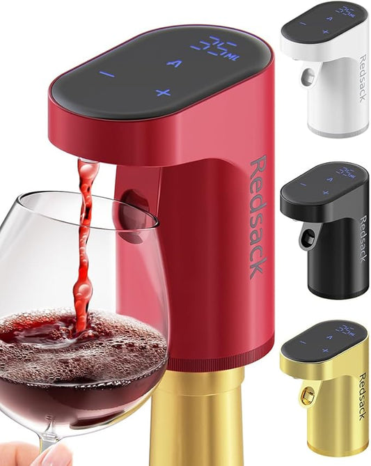 Smart Digital Wine Dispenser & Electric Aerator with Auto Stop, 1-999ML Quantitative Pour & Hands-Free Sensor for Wine, Whiskey, Spirits - Ideal Gift for Men, Dad, Him, Wine Enthusiasts (Red)