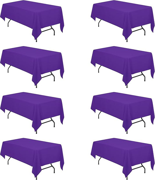BRILLMAX 8 Pack Purple Tablecloths for 6 Foot Rectangle Tables 60 x 102 Inch - 6ft Rectangular Bulk Linen Polyester Fabric Washable Cloth Cover for Wedding Reception Banquet Birthday Party