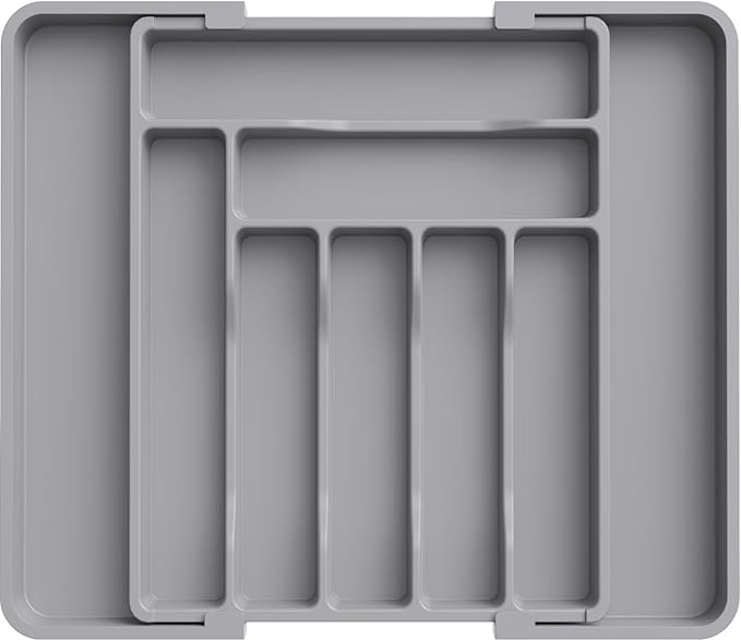 Lifewit Silverware Drawer Organizer, Expandable Utensil Organizer for Kitchen Drawers, Adjustable Cutlery and Flatware Tray, Plastic Spoons Forks Knives Holder Storage Dividers, Medium, Gray