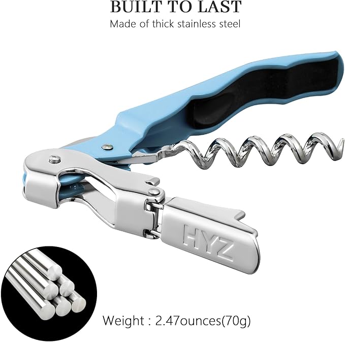 HYZ 2-Pack Wine Opener Waiter Corkscrew, Professional Wine Key for Servers, Bartender with Foil Cutter, Manual Wine Bottle Opener Double Hinged (Sky Blue)