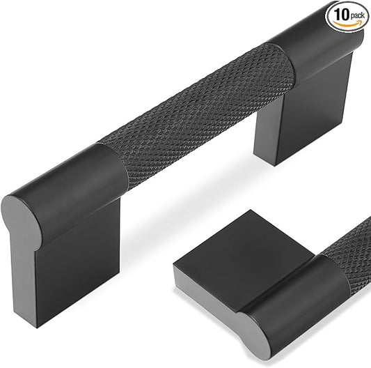 10 Pack 3 inch(76mm) Matte Black Kitchen Cabinet Handles Knurled Cabinet Pulls Black Drawer Pulls Kitchen Hardware