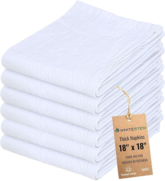 Flour Sack Towels 100% Cotton Dish Towel Reusable Baking Cloth for Bread Dough, Baguettes, Ciabatta, Machine Washable, Kitchen Towels for Cleaning – Set of 6 (18"x18") - White