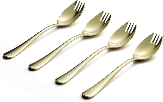 Alata Champagne Gold Mirror Sporks 8-Pack Set Stainless Steel Sporks, 7.4 Inches Long Handle Salad Forks For Dessert, Ice Cream, Salad, Soup, Noodle, Spaghetti, Dishwasher Safe